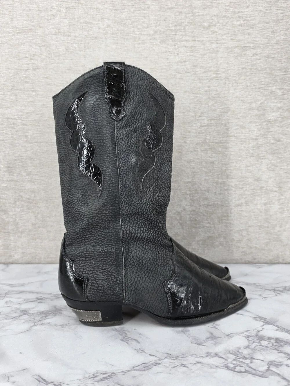 Dingo Vintage Leather Black Western Cowgirl Cowboy Boots Toe Heel Plates